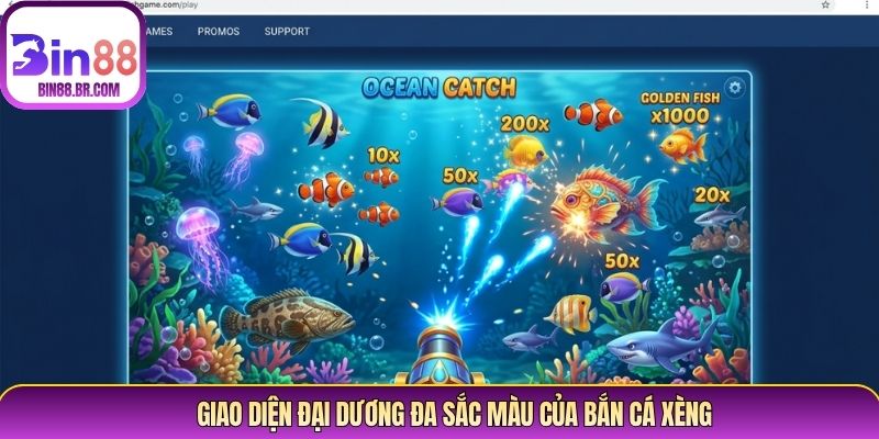 Giao diện đại dương đa sắc màu của bắn cá xèng Giao diện đại dương đa sắc màu của bắn cá xèng